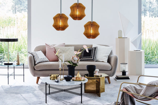 Accordion set of 3 wooden pendant lights – geometric design for the dining room