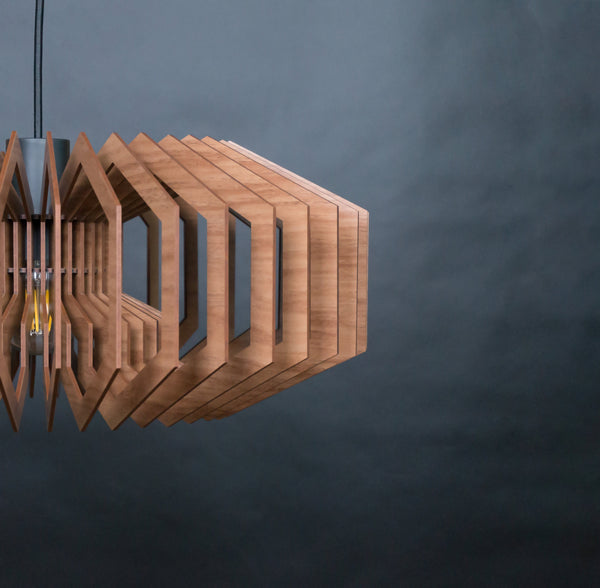 Wide drum wooden pendant light – geometric and Scandinavian design for the dining room – photo 6