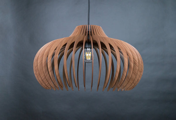 Dome wooden pendant light – geometric and industrial design for the dining room – photo 9