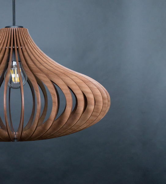 Teardrop wooden pendant light – modern design – photo 4