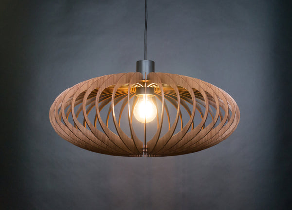 Ellipse wooden pendant light – geometric and industrial design for the dining room – photo 11