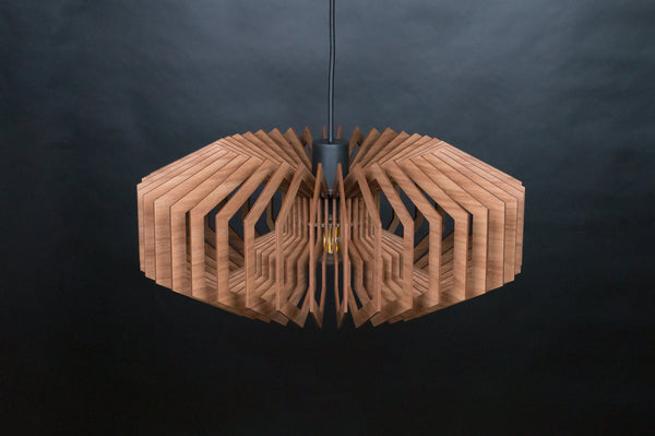 Wide drum wooden pendant light – geometric and Scandinavian design for the dining room – photo 5
