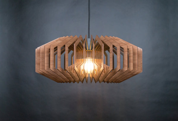 Wide drum wooden pendant light – geometric and Scandinavian design for the dining room – photo 8