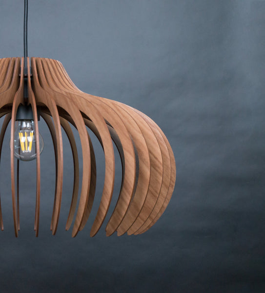 Dome wooden pendant light – geometric and industrial design for the dining room – photo 8