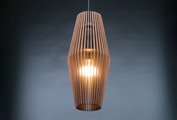 Diamond wooden pendant light – geometric and industrial design for the dining room
