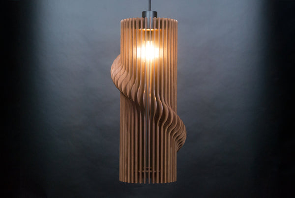 Spiral wooden pendant light – geometric and industrial design for the dining room – photo 8