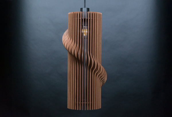 Column wooden pendant light in walnut – geometric design for the dining room – photo 6