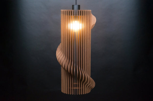 Column wooden pendant light in walnut – geometric design for the dining room – photo 4