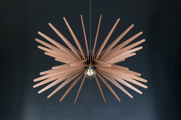 Starburst wooden pendant light – geometric design for the dining room