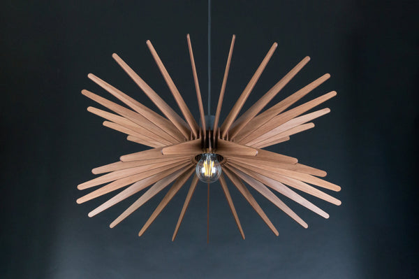 Starburst wooden pendant light in walnut – geometric and industrial design for the living room – photo 8