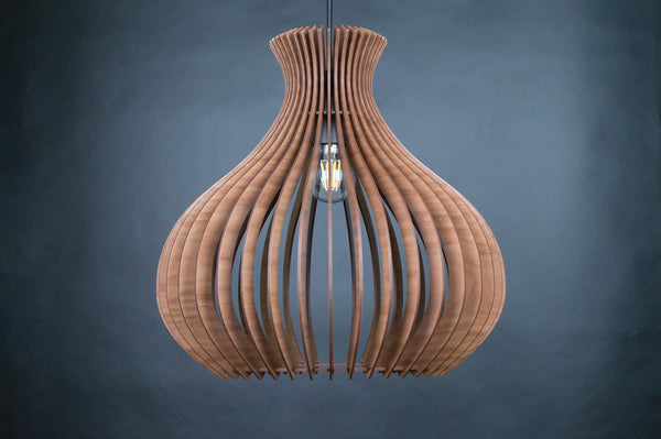 Lotus wooden pendant light – mid-century design – photo 5