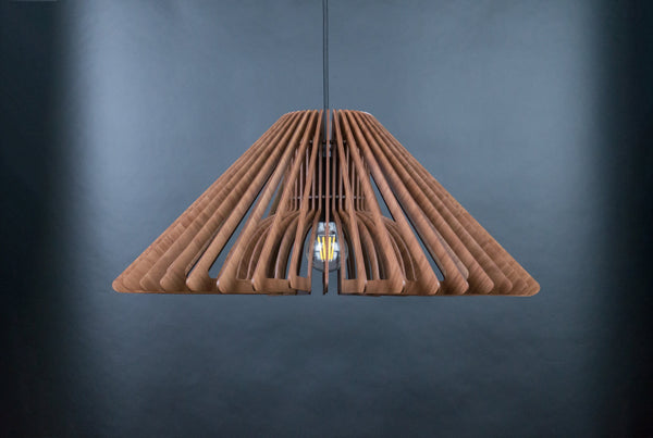 Halo wooden pendant light in walnut – modern design – photo 4