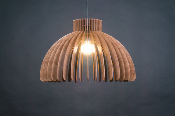 Dome wooden pendant light – geometric and mid-century design for the dining room