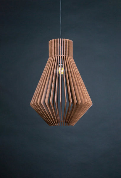 Cone wooden pendant light – geometric design for the dining room