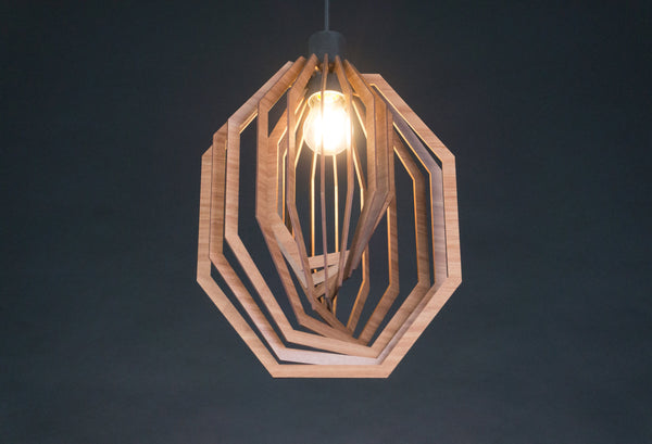 Vertical octagon wooden pendant light – geometric and boho design for the dining room – photo 9