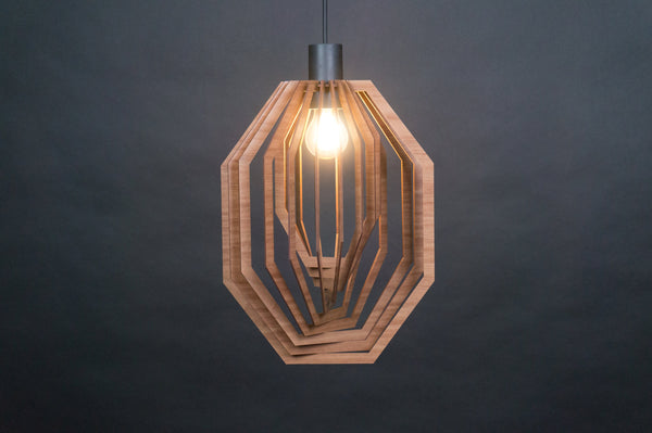 Vertical octagon wooden pendant light – geometric and boho design for the dining room – photo 6