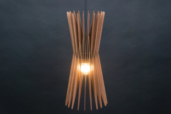 Hourglass wooden pendant light – mid-century design – photo 3