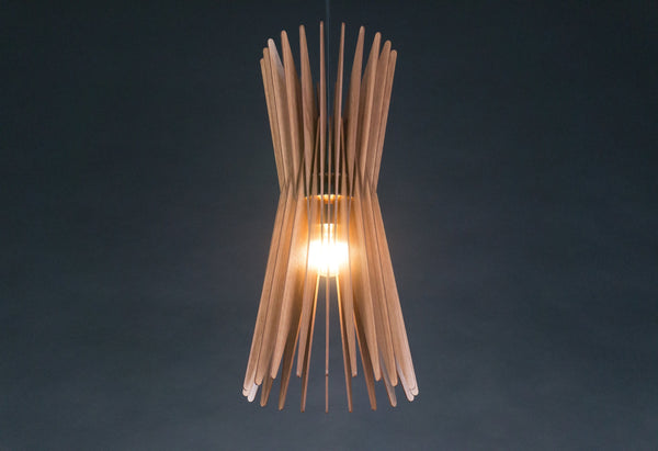 Hourglass wooden pendant light – mid-century design – photo 5