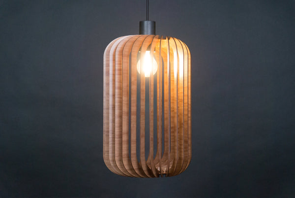 Twisted lantern wooden pendant light – mid-century and Scandinavian design – photo 7