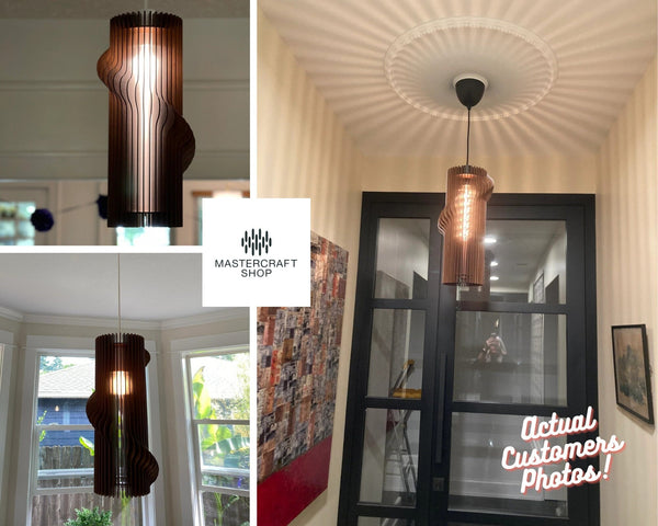 Spiral wooden pendant light – geometric and industrial design for the dining room – photo 2