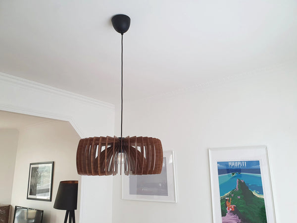 Twist wooden pendant light – geometric and industrial design for the dining room