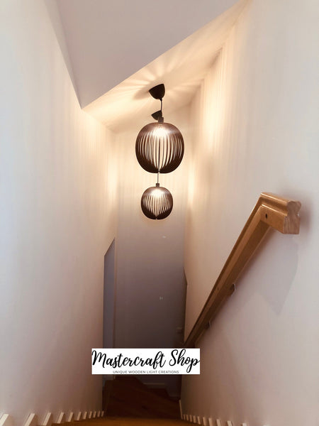 Bubble wooden pendant light in walnut – mid-century design for the dining room