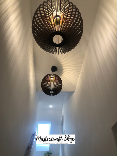 Bubble wooden pendant light with plug – mid-century design for the dining room