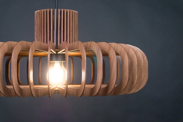 Disc wooden pendant light in walnut – mid-century and Scandinavian design – photo 8