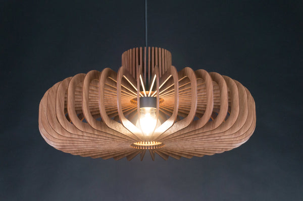 Disc wooden pendant light in walnut – mid-century and Scandinavian design – photo 9