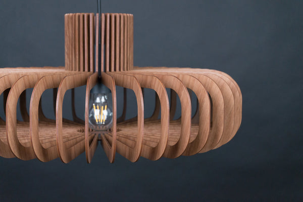 Disc wooden pendant light in walnut – Scandinavian and mid-century design – photo 6