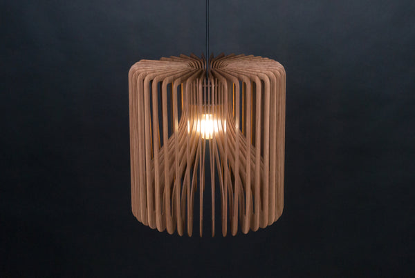 Barrel wooden pendant light in walnut – Scandinavian design – photo 6