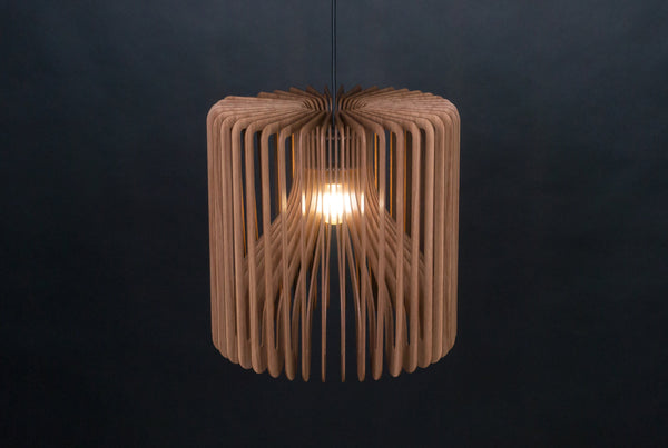 Barrel wooden pendant light in walnut – mid-century and Scandinavian design