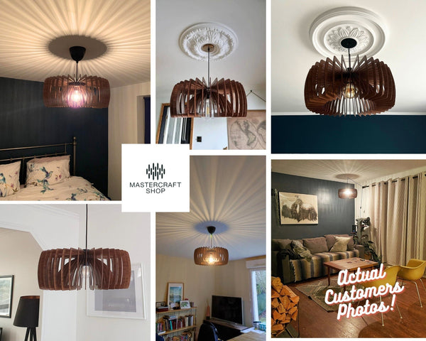 Twist wooden pendant light – mid-century and industrial design – photo 2