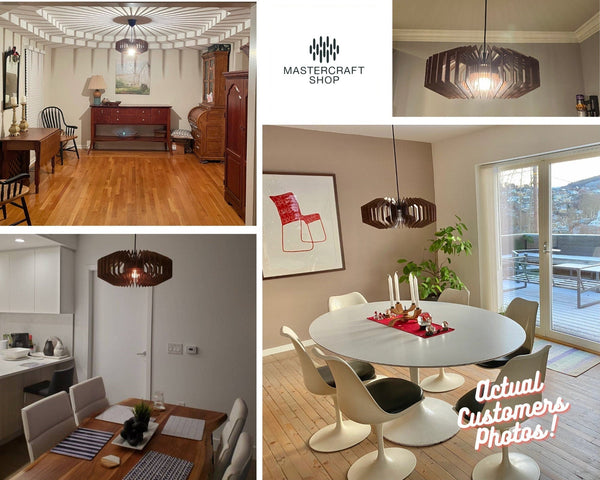 Wide drum wooden pendant light – geometric and Scandinavian design for the dining room – photo 2
