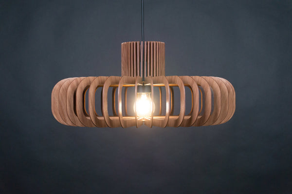 Disc wooden pendant light in walnut – mid-century and Scandinavian design – photo 7