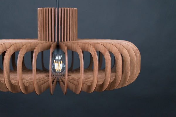 Disc wooden pendant light in walnut – Scandinavian and mid-century design – photo 8