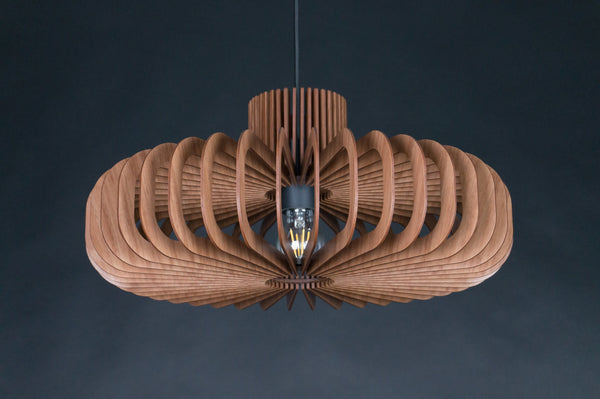 Disc wooden pendant light in walnut – mid-century and Scandinavian design – photo 5