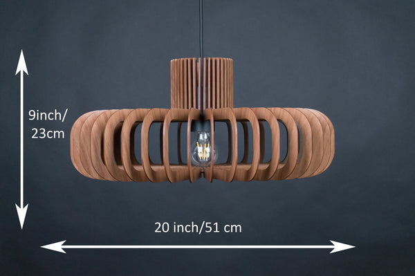 Disc wooden pendant light in walnut – mid-century and Scandinavian design – photo 2