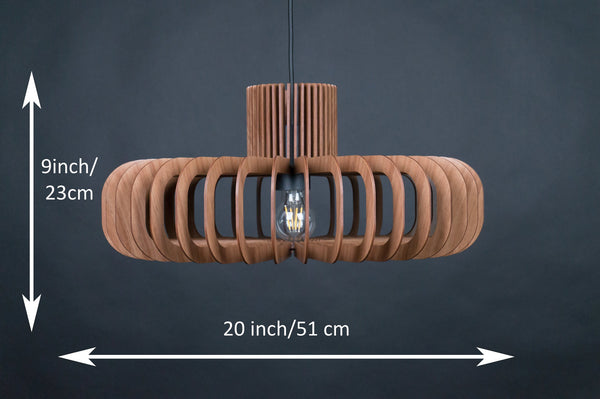 Disc wooden pendant light in walnut – Scandinavian and mid-century design – photo 3
