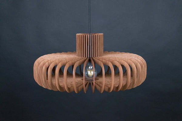 Disc wooden pendant light in walnut – Scandinavian and mid-century design – photo 7