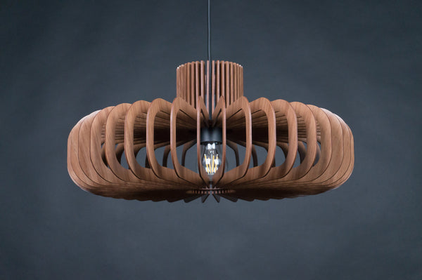 Disc wooden pendant light in walnut – Scandinavian and mid-century design – photo 7