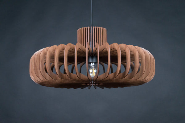 Disc wooden pendant light in walnut – Scandinavian and mid-century design – photo 2