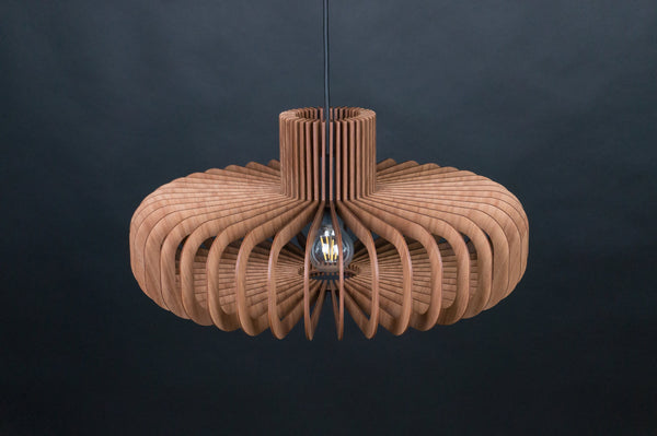 Disc wooden pendant light in walnut – Scandinavian and mid-century design – photo 8