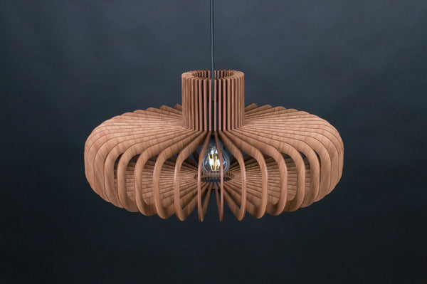 Disc wooden pendant light in walnut – Scandinavian and mid-century design – photo 7