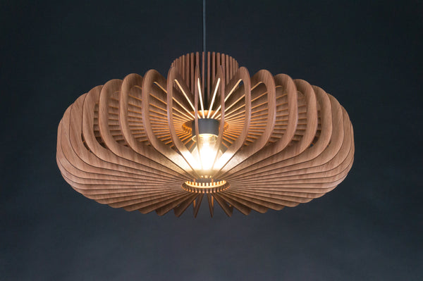 Disc wooden pendant light in walnut – Scandinavian and mid-century design – photo 9
