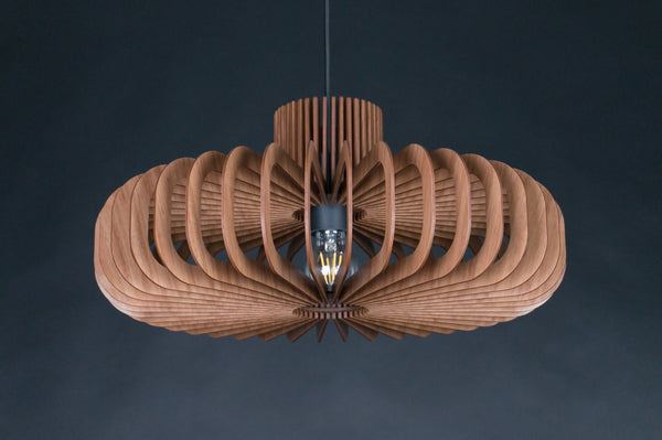 Disc wooden pendant light in walnut – Scandinavian and mid-century design – photo 9