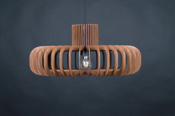 Disc wooden pendant light in walnut – Scandinavian and mid-century design – photo 5