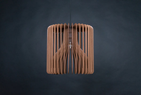 Barrel wooden pendant light in walnut – Scandinavian design – photo 3