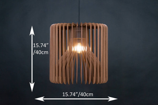 Barrel wooden pendant light in walnut – mid-century and Scandinavian design – photo 2
