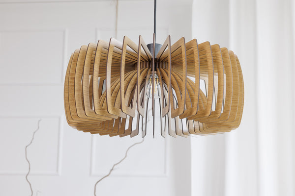Twist wooden pendant light – geometric and industrial design for the dining room – photo 8